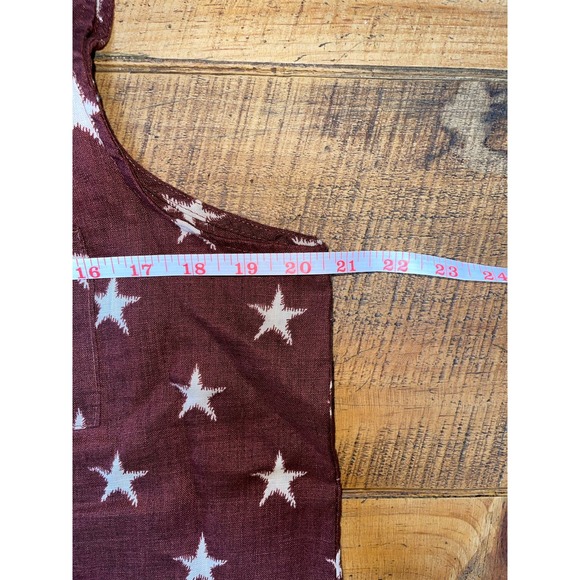 NWT Womens Just Living 100% Linen Dark Red/Brown‎ Star Tank Button Up L - Picture 5 of 8